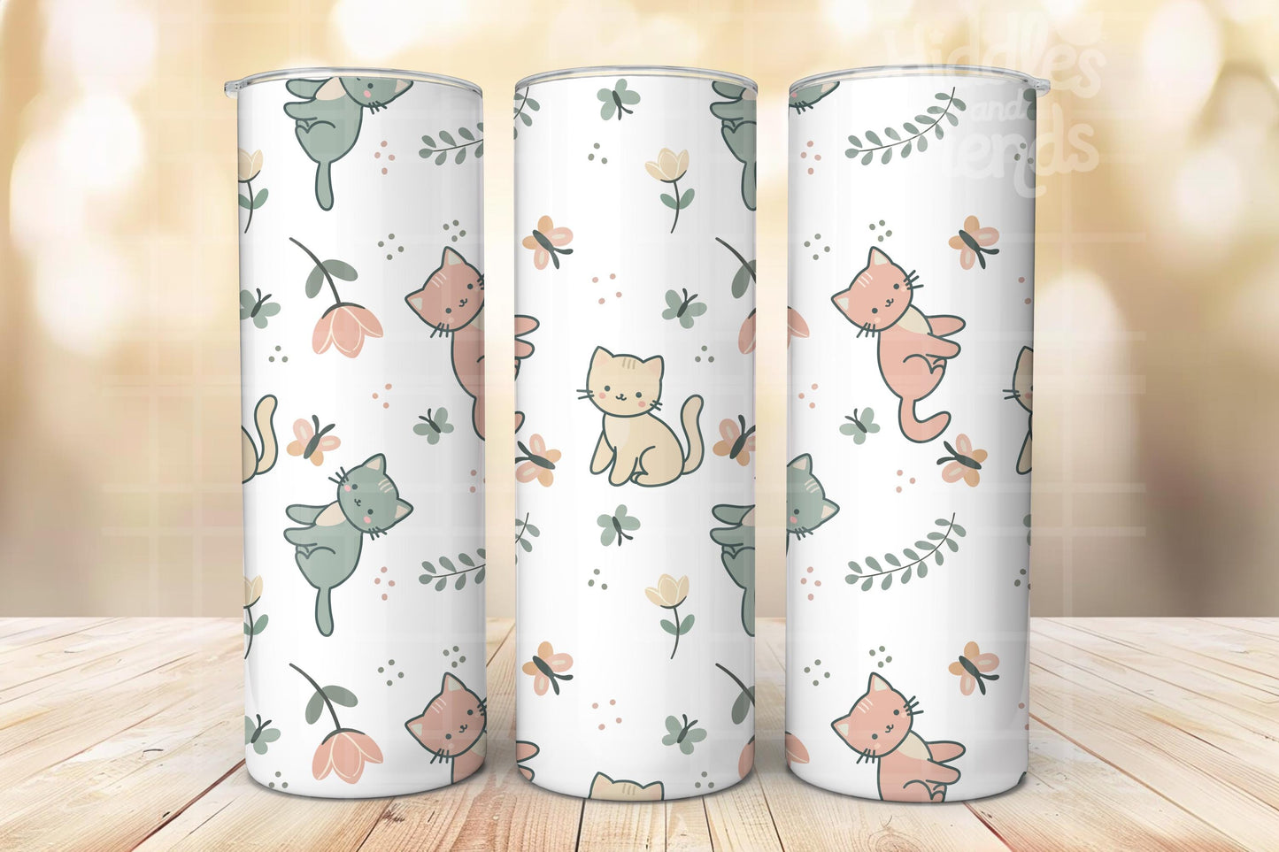 Kittens and Flowers Seamless Pattern