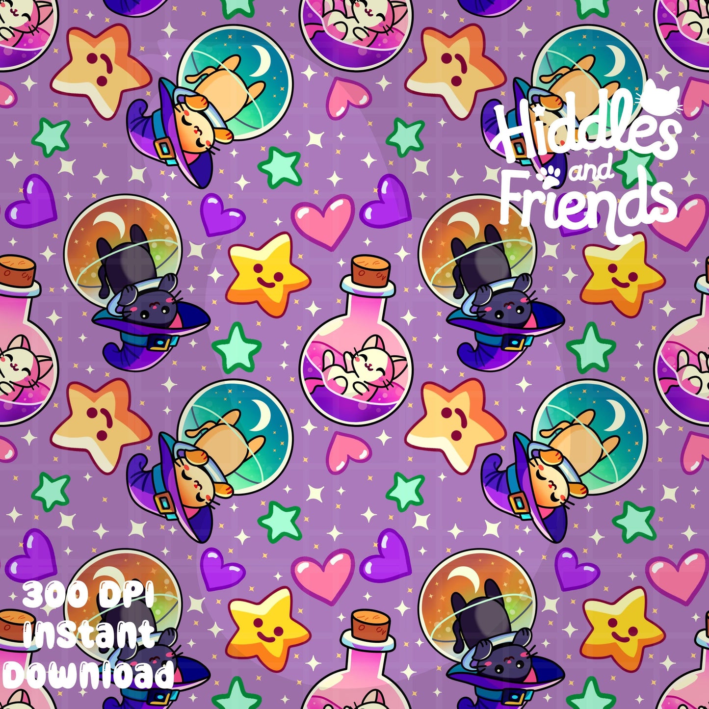 Potion Cats Seamless Pattern