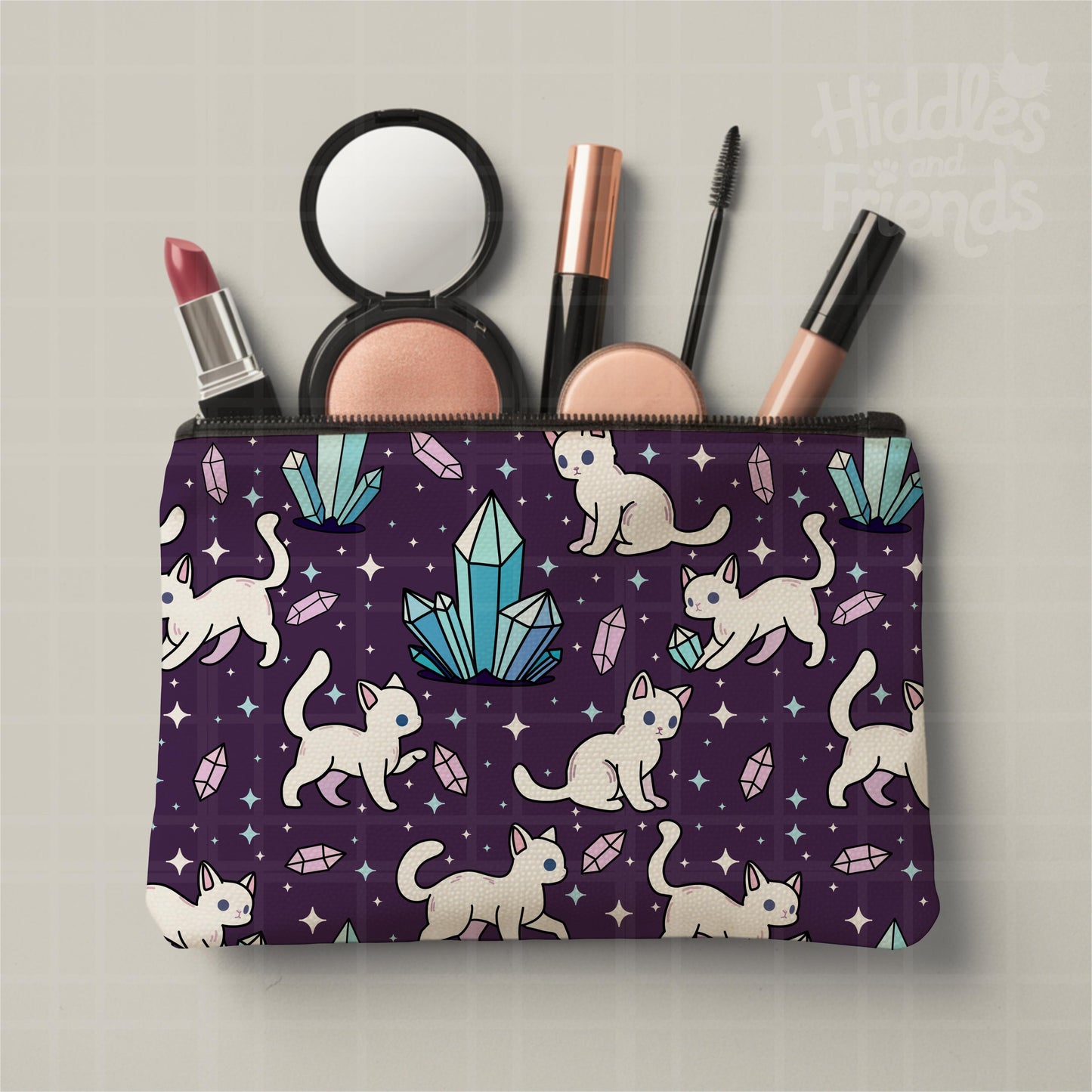 Purple Crystal Cats Seamless Pattern