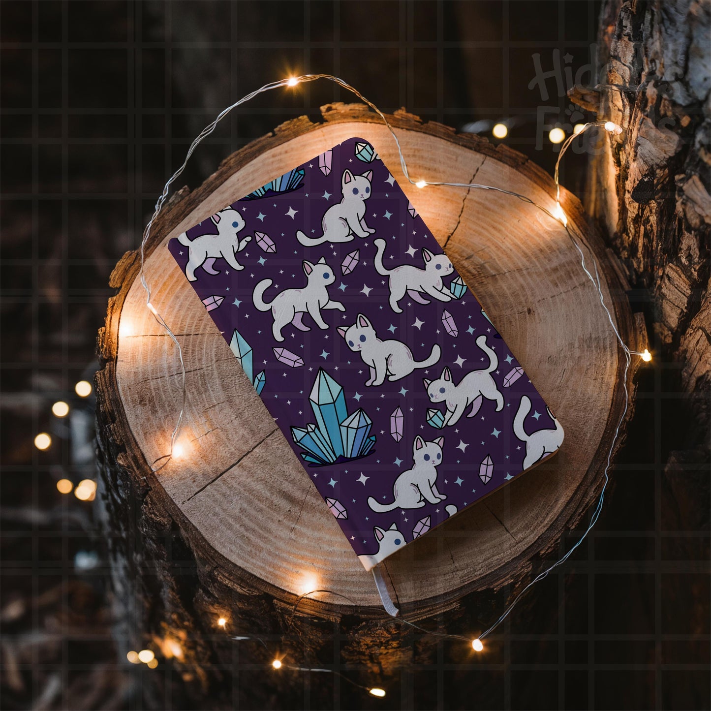 Purple Crystal Cats Seamless Pattern