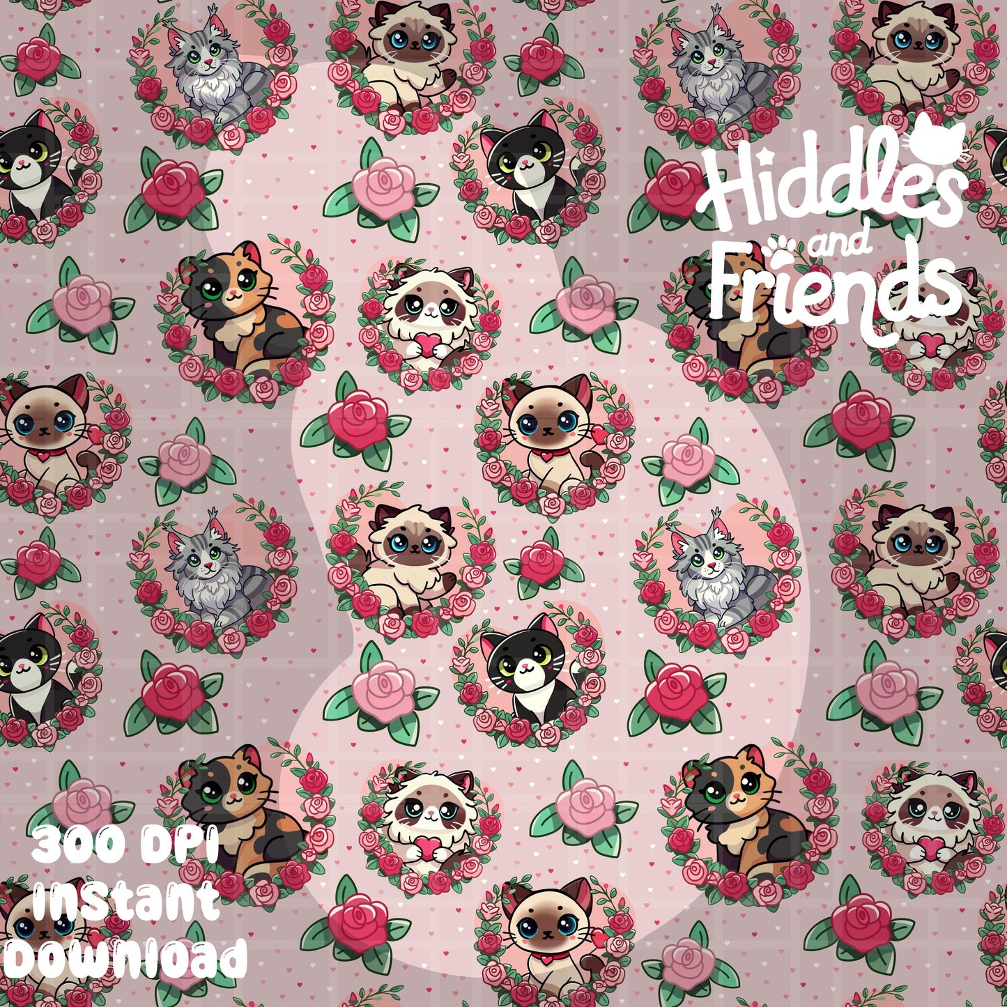Valentine Cats Seamless Pattern