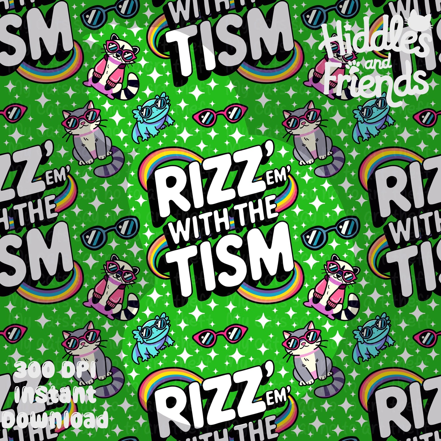 Rizz 'Em With The Tism Seamless Pattern -Green