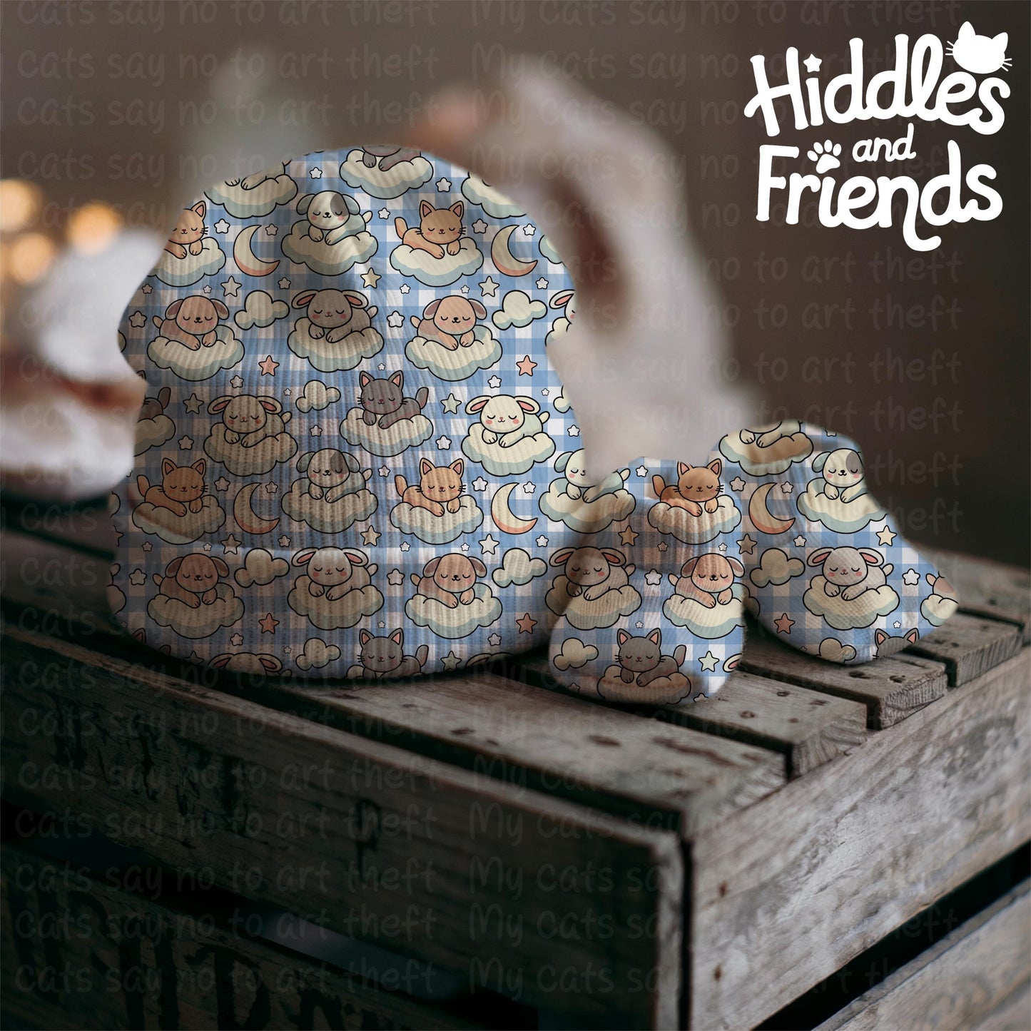 Cute Sleeping Animals on Clouds Seamless Pattern