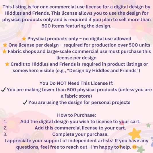 Commercial License for Hiddles and Friends Digital Downloads – Required Per Each File
