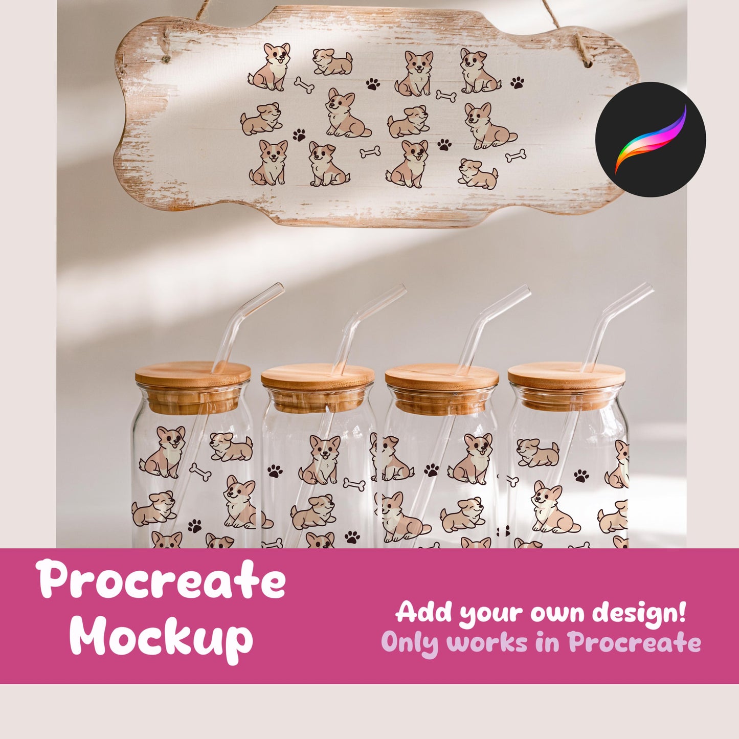 Four Glass Cans Procreate Mockup