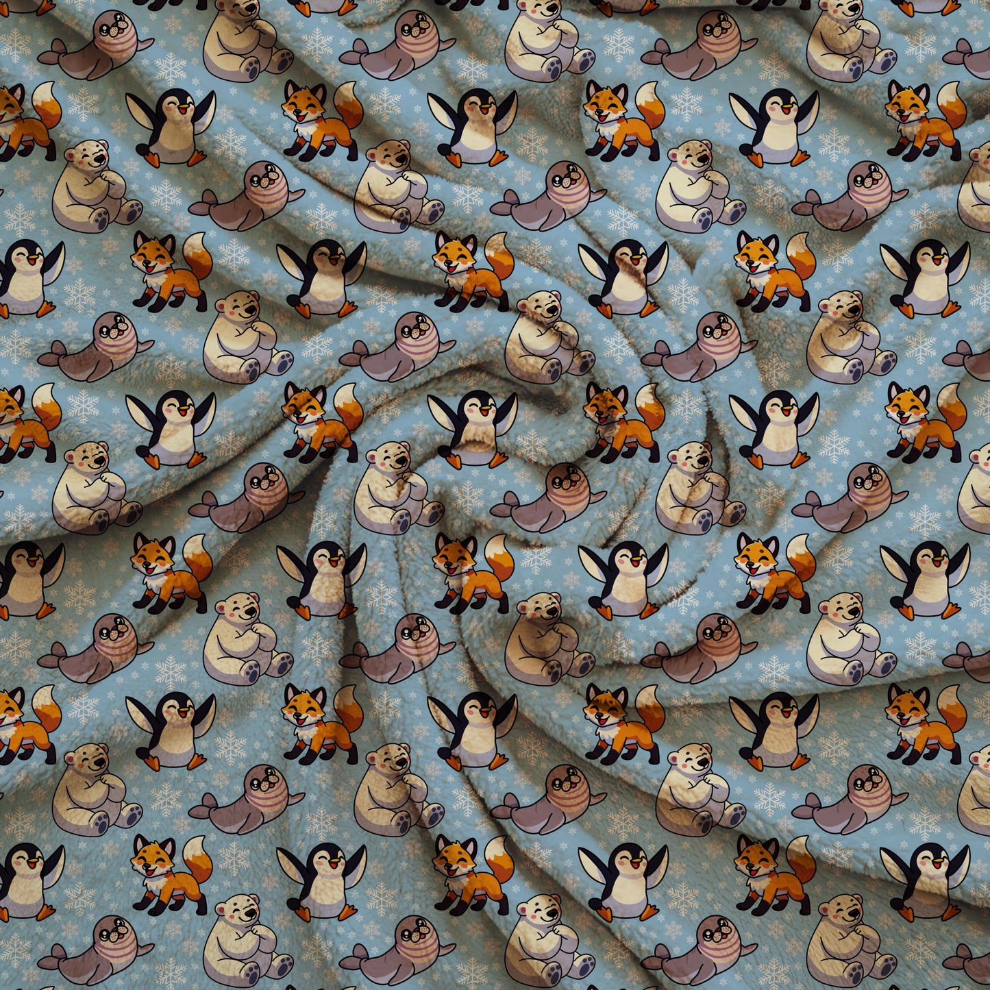 Arctic Animals Snowflake Seamless Pattern
