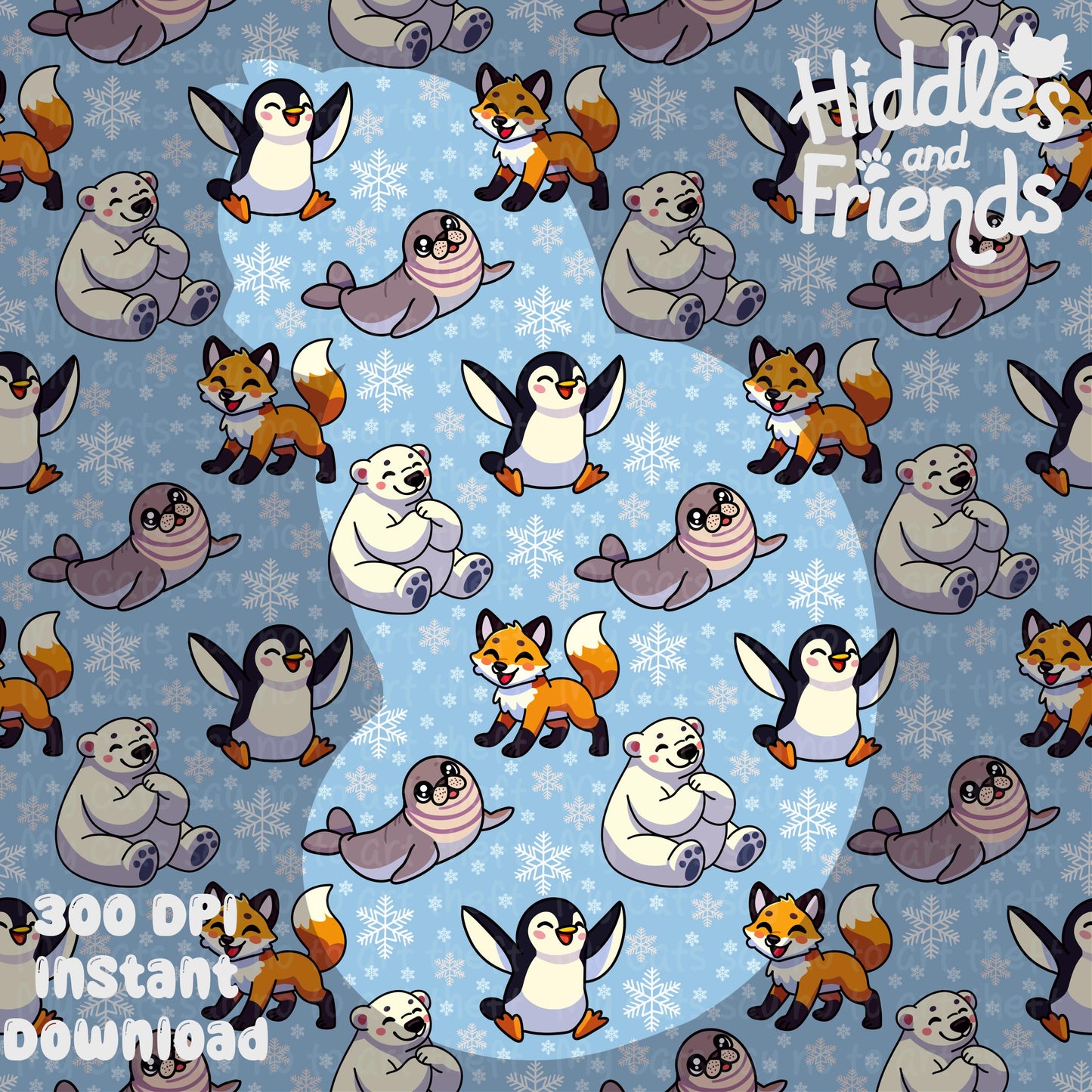 Arctic Animals Snowflake Seamless Pattern