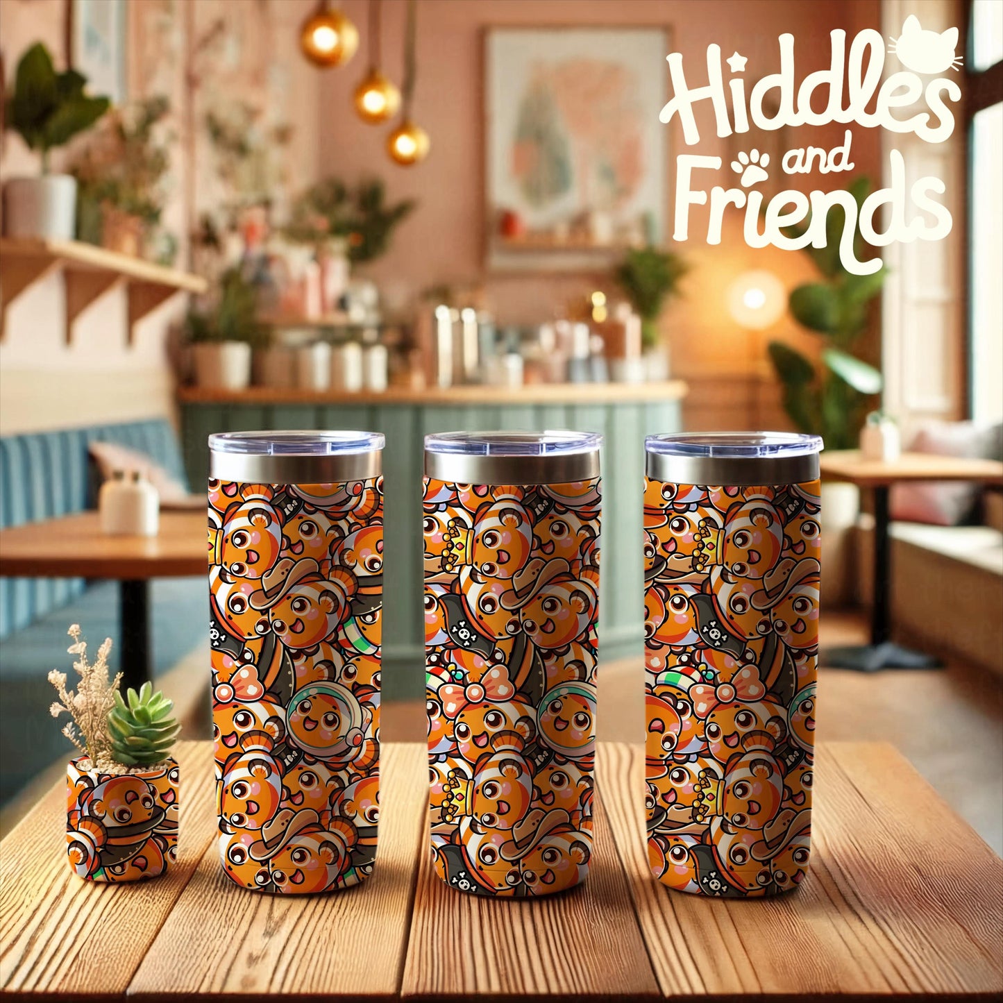 Clownfish Seamless Pattern Cute Cartoon Fish in Silly Hats