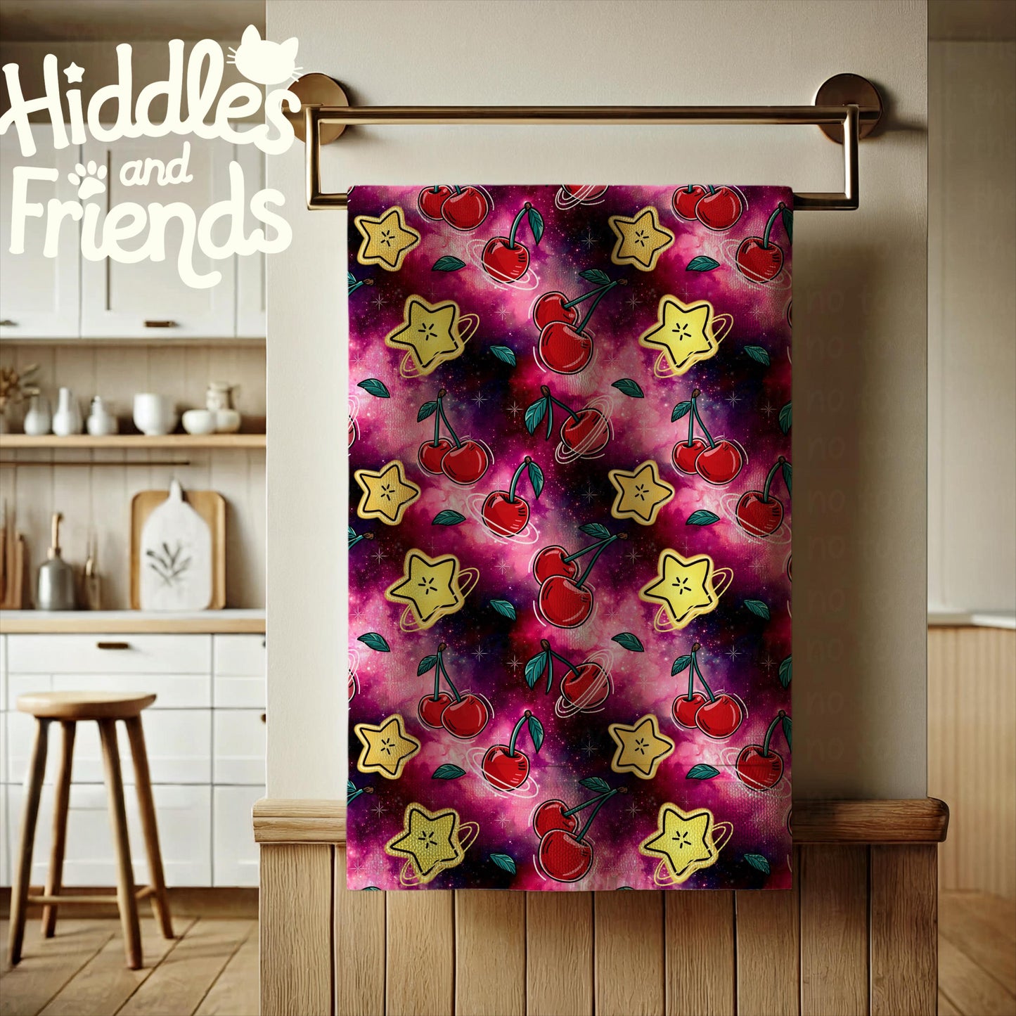 Galaxy Cherries & Starfruit Seamless Pattern