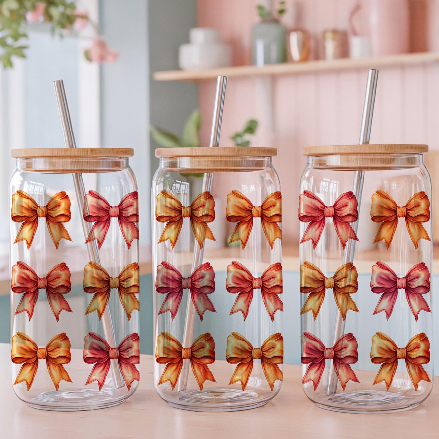 Summer Coquette Bow Glass Can Design