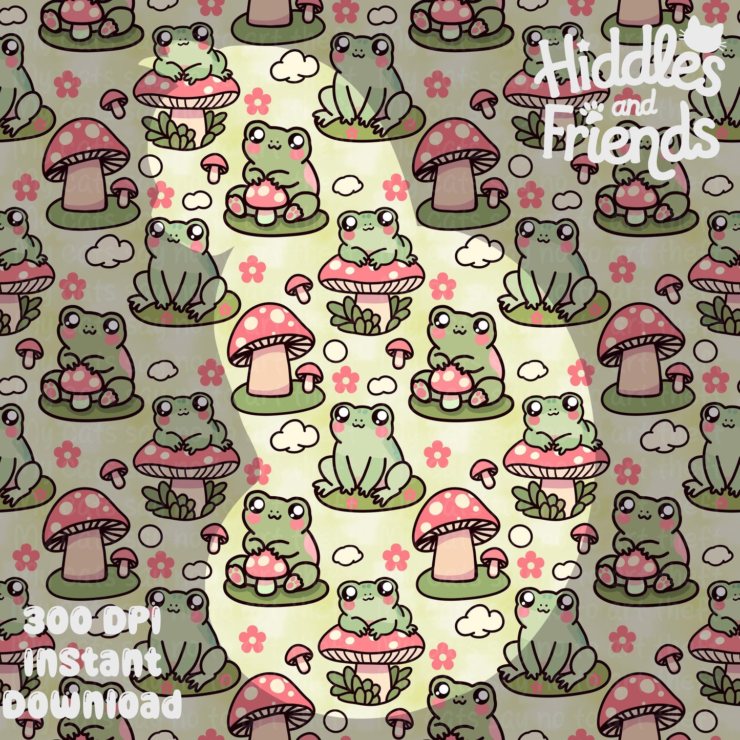Seamless Frog and Mushroom Pattern