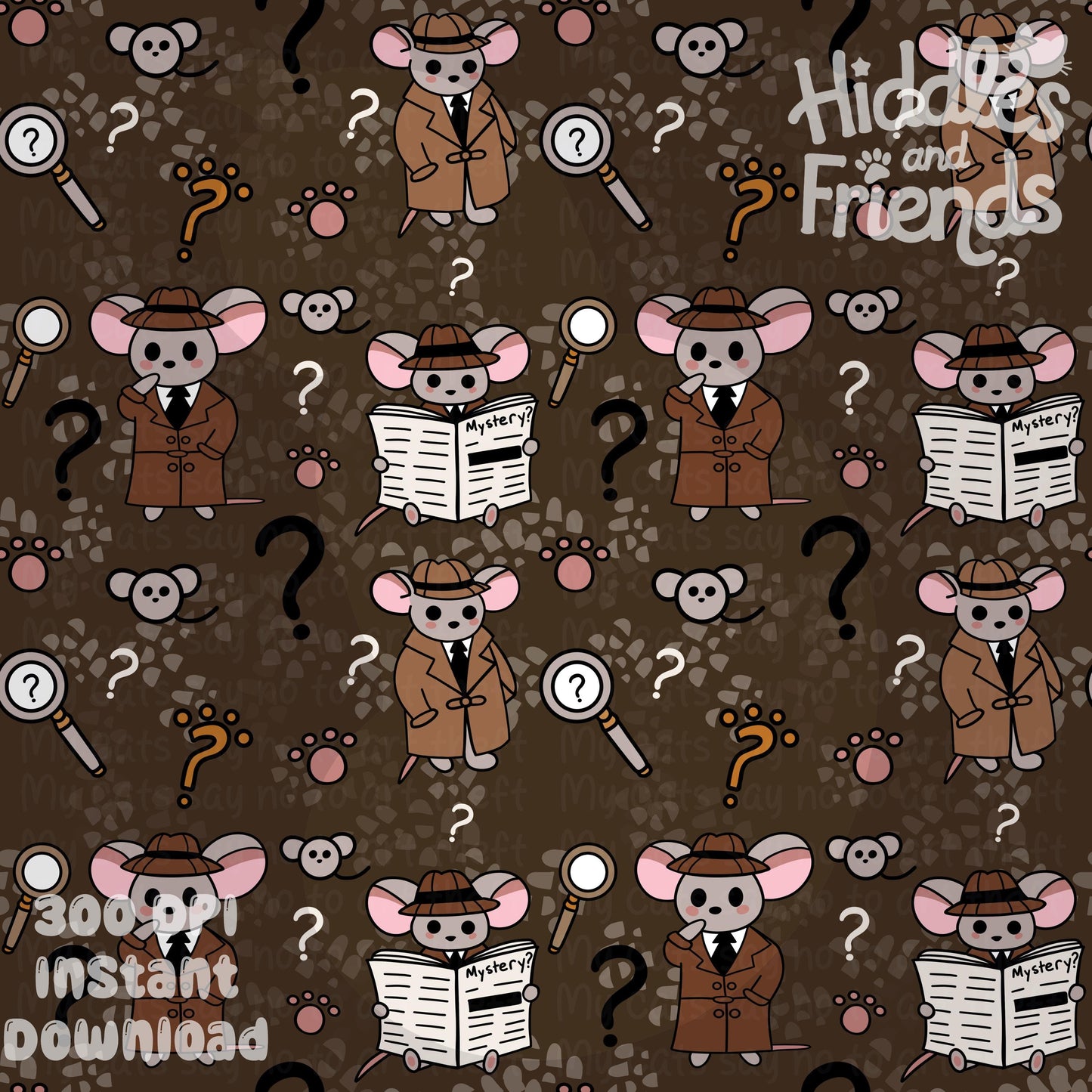 Detective Mice Noir Seamless Pattern – Brown