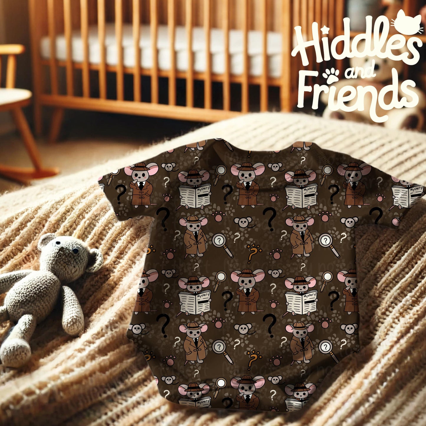 Detective Mice Noir Seamless Pattern – Brown