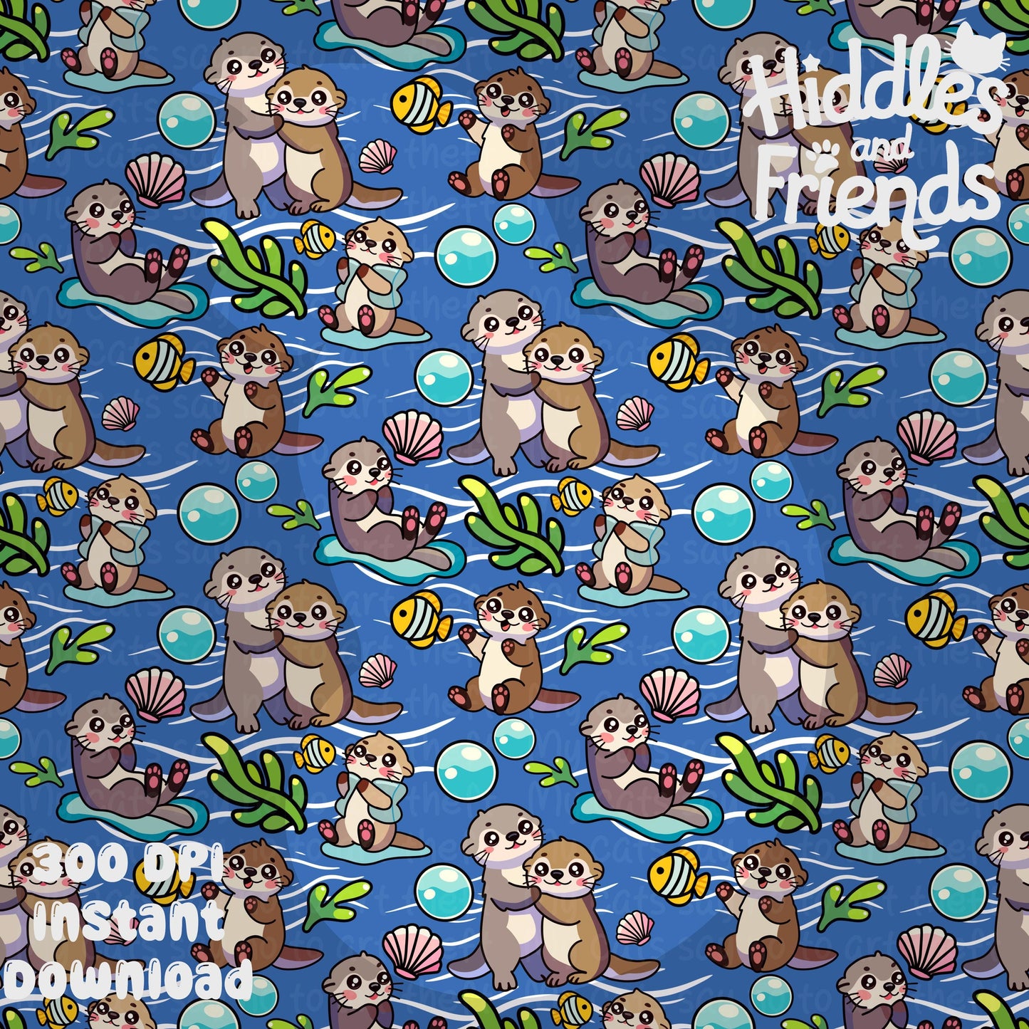 Sea Otters Seamless Pattern