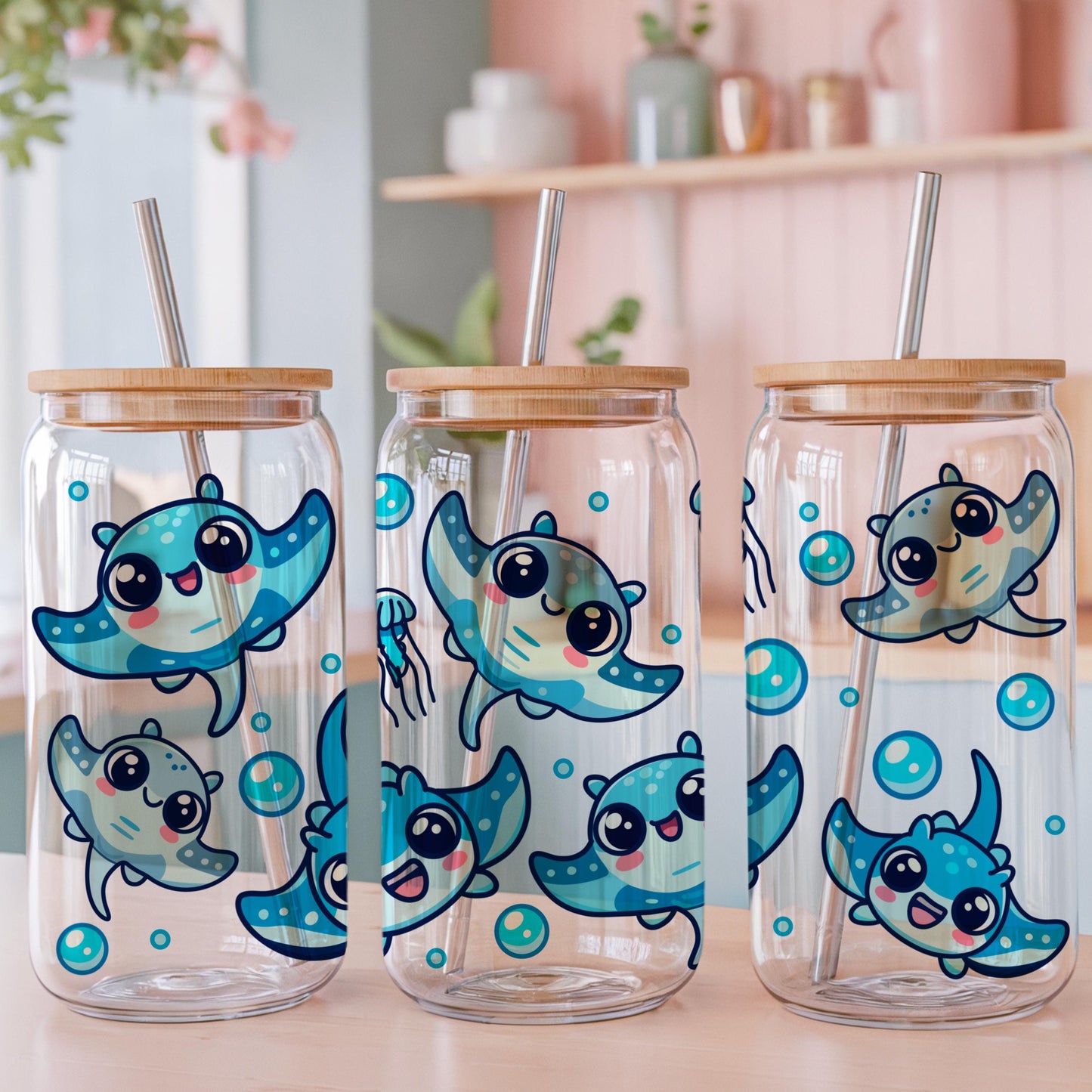 Manta Ray Glass Can Wrap PNG