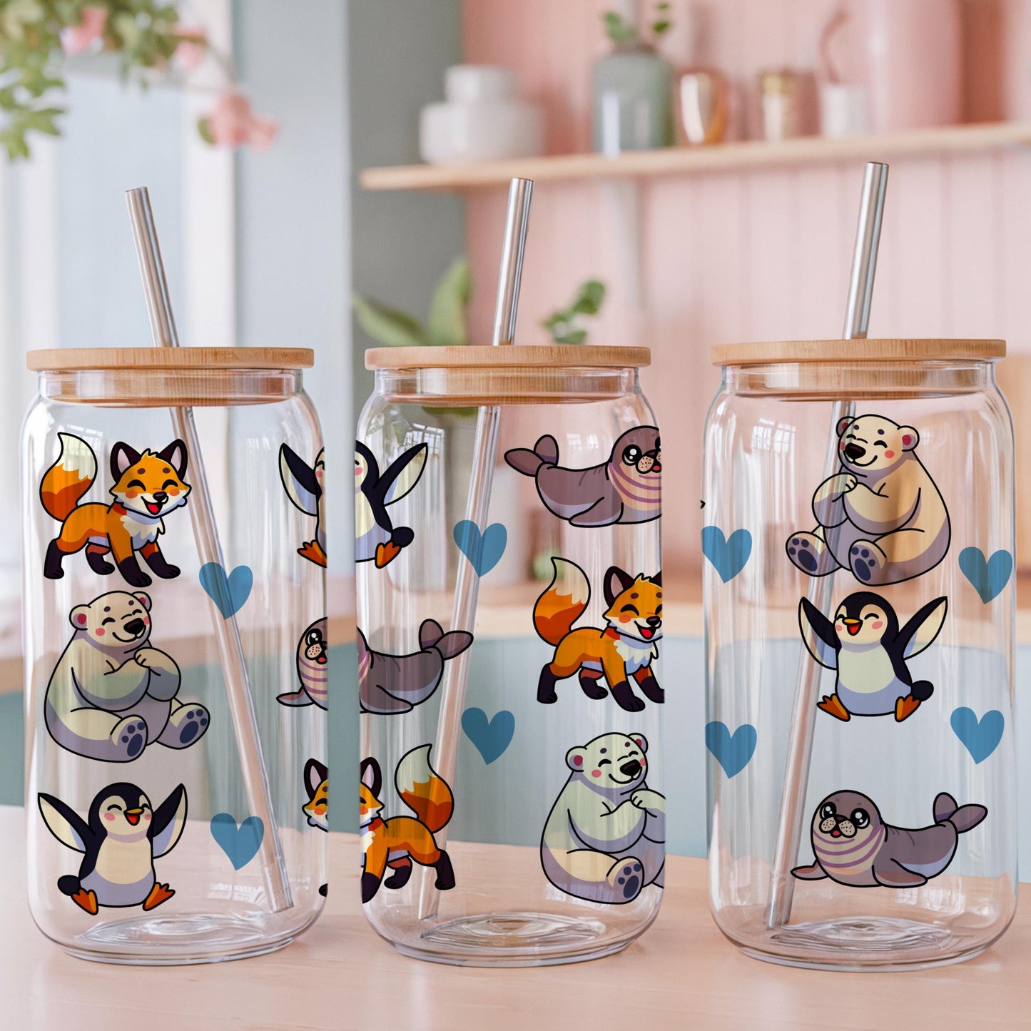 Arctic Animal Glass Can Wrap PNG