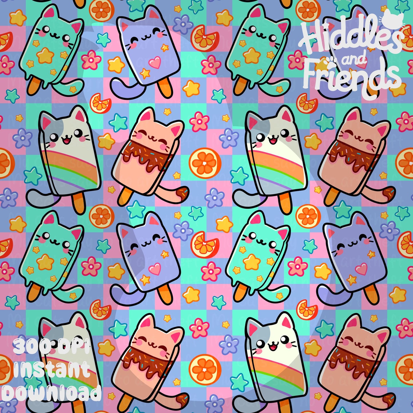 Kawaii Cat Popsicle Seamless Pattern