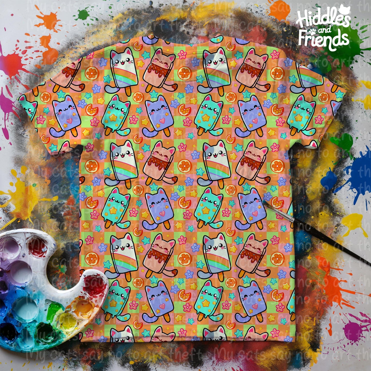 Ice Cream Cat Seamless Pattern – Bright Orange Kawaii Popsicles