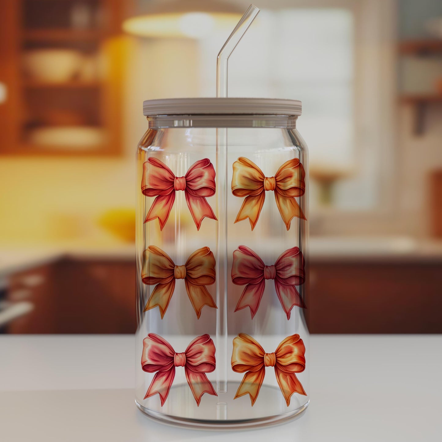 Summer Coquette Bow Glass Can Design