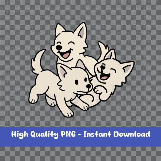 Playful Dire Wolf Pups – Cute White Wolf Digital Sticker Trio
