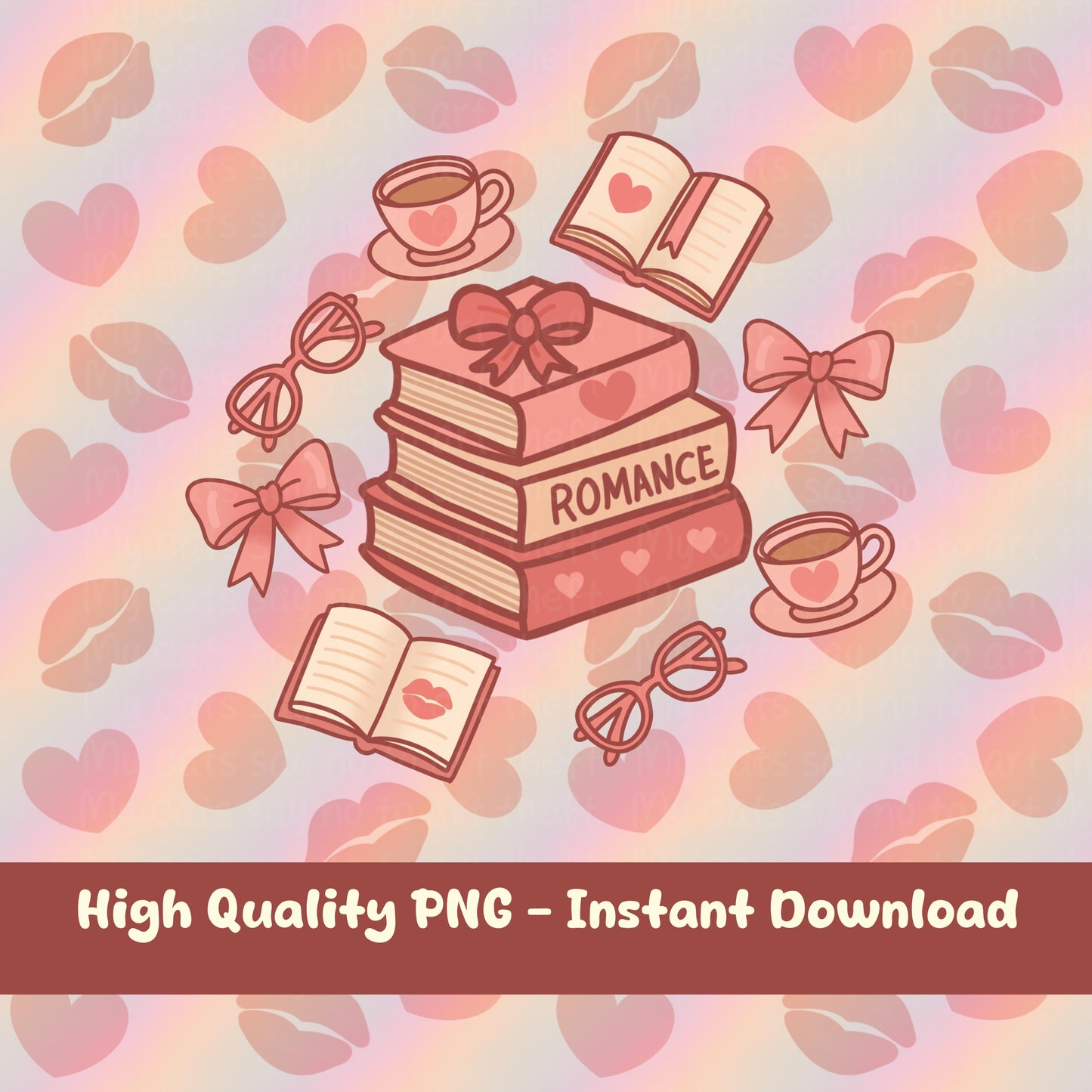 Romance Book Stack PNG – Cute Digital Sticker