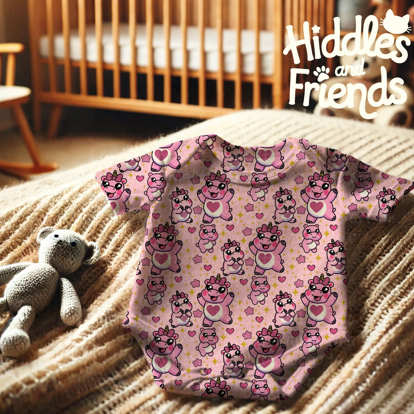 Kawaii Hippo Unicorn Seamless Pattern