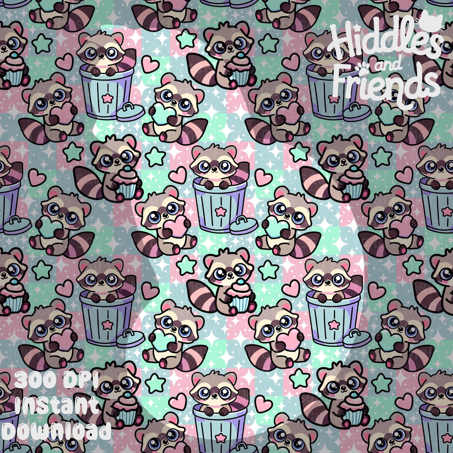 Pastel Kawaii Raccoon Seamless Pattern