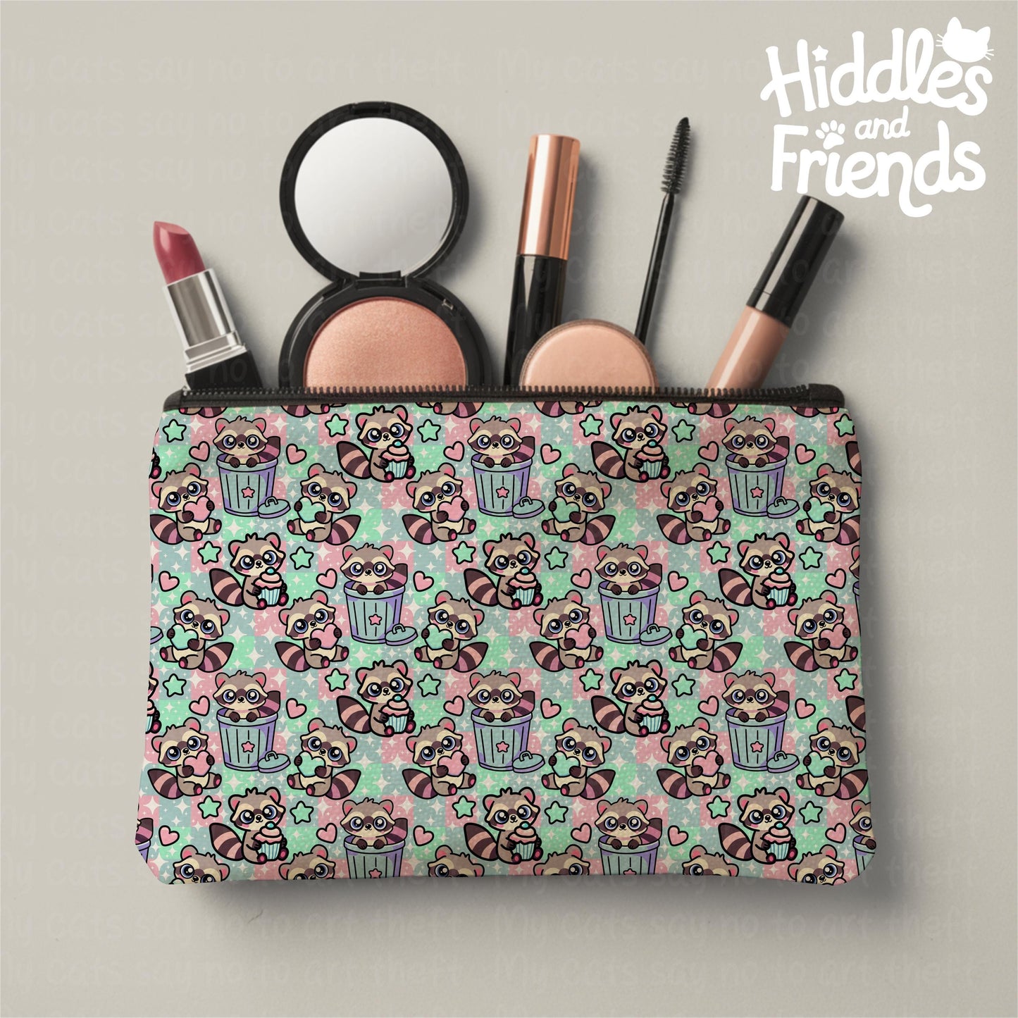 Pastel Kawaii Raccoon Seamless Pattern