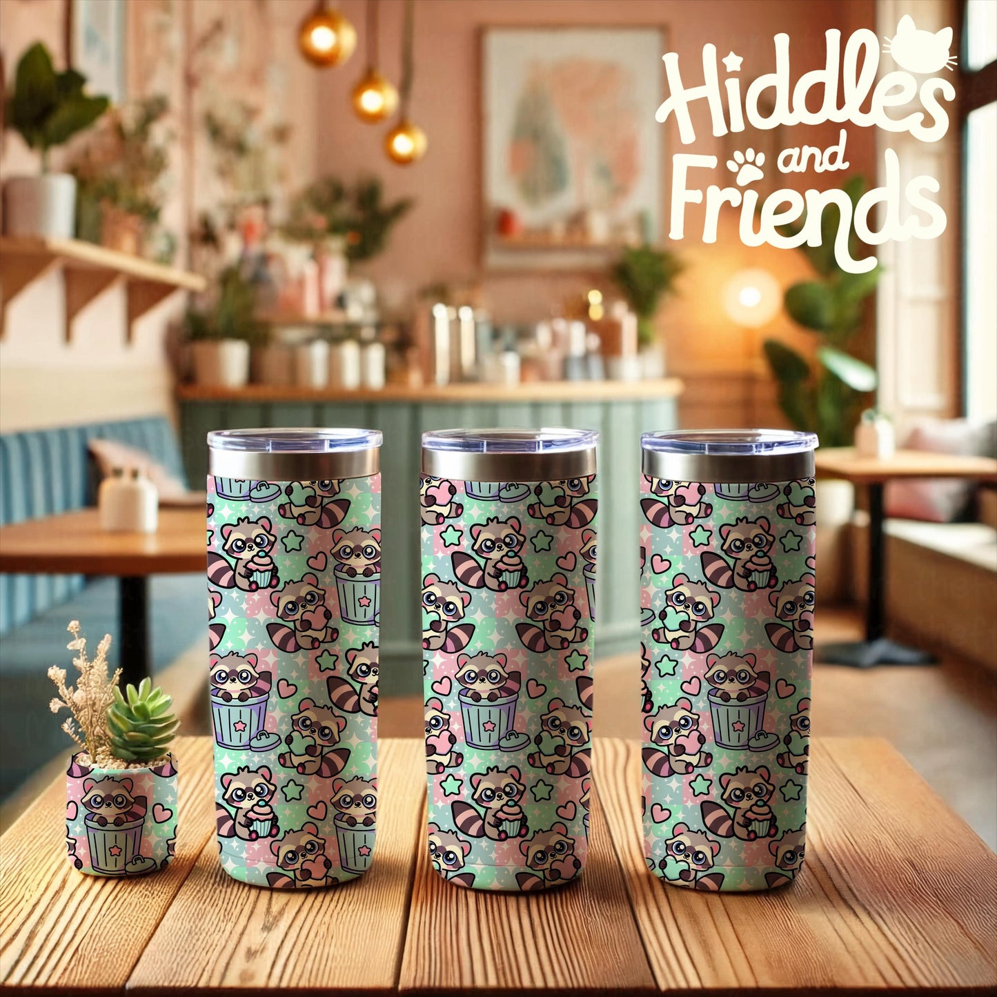 Pastel Kawaii Raccoon Seamless Pattern