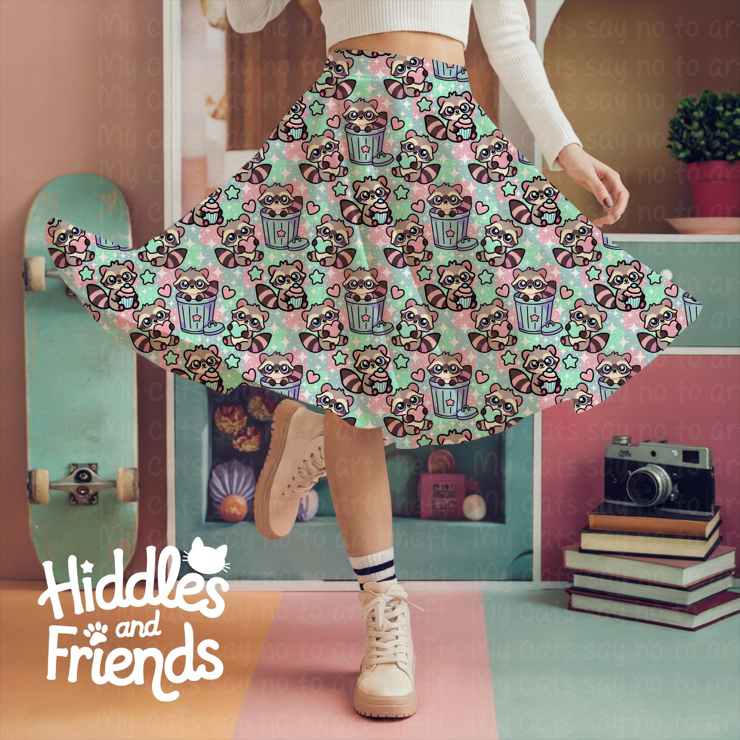 Pastel Kawaii Raccoon Seamless Pattern