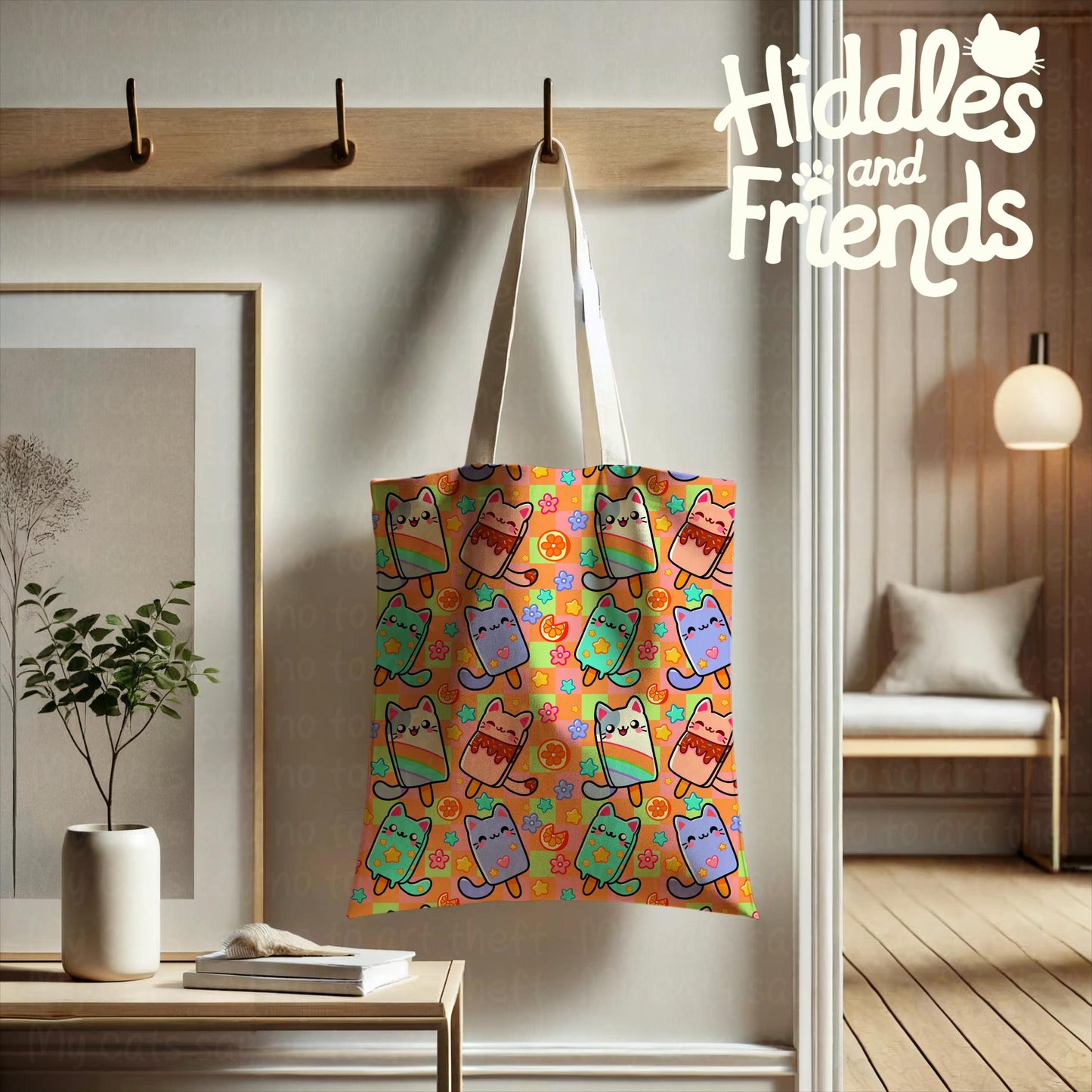 Ice Cream Cat Seamless Pattern – Bright Orange Kawaii Popsicles