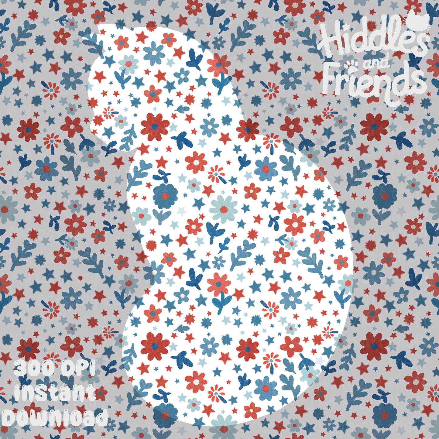 Patriotic Ditsy Floral Seamless Pattern