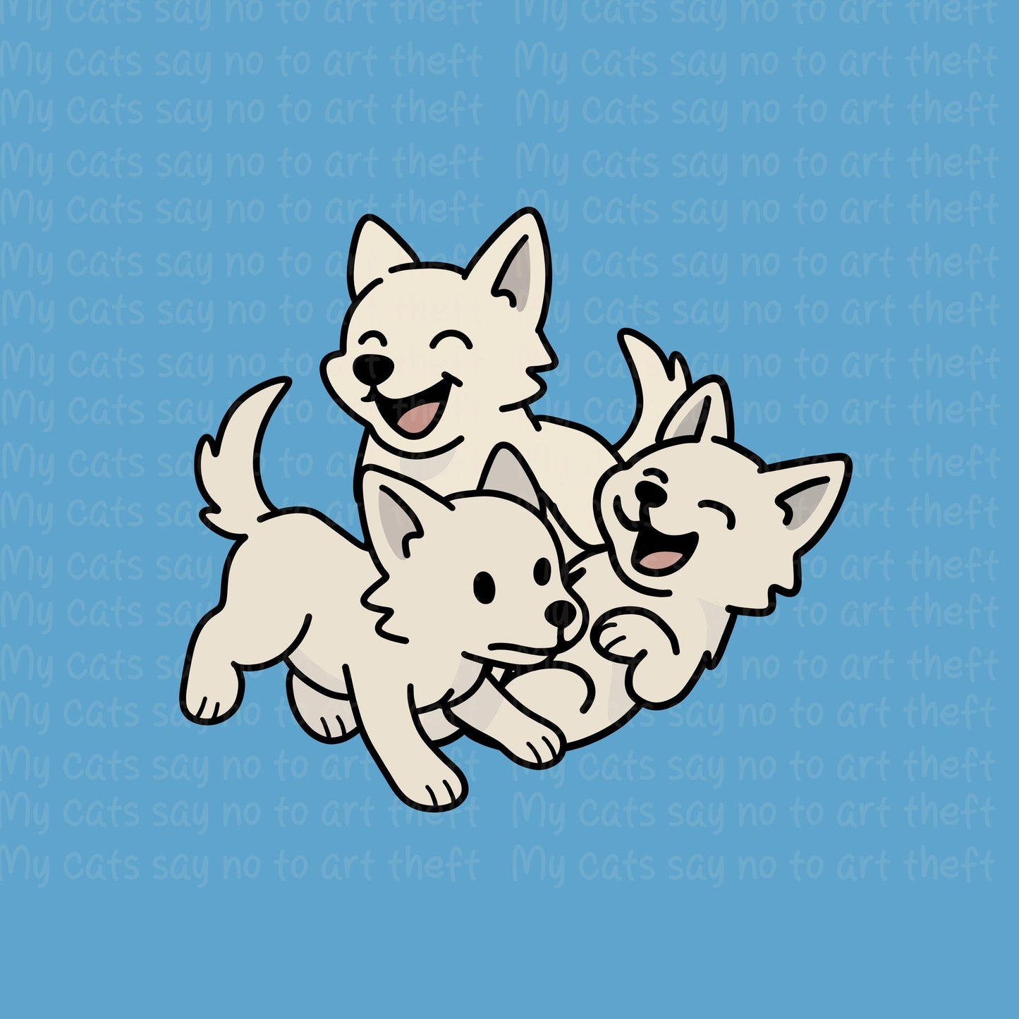 Playful Dire Wolf Pups – Cute White Wolf Digital Sticker Trio
