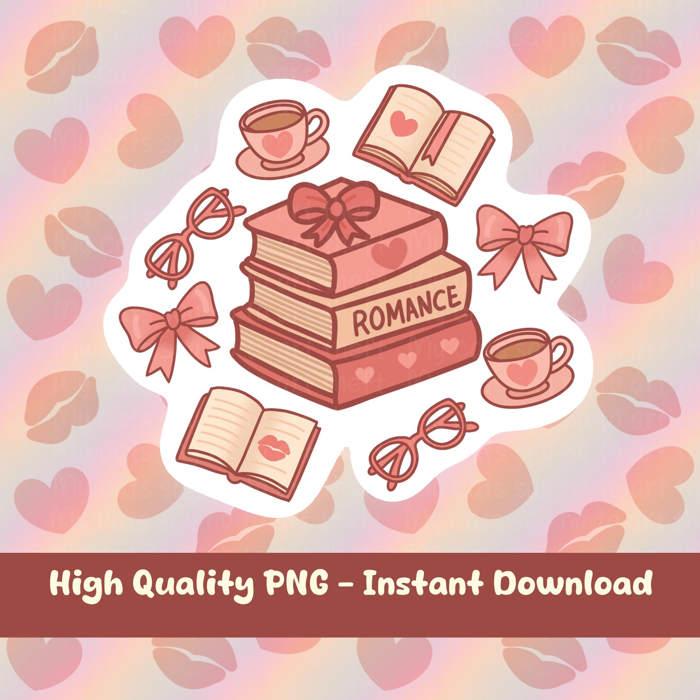 Romance Book Stack PNG – Cute Digital Sticker