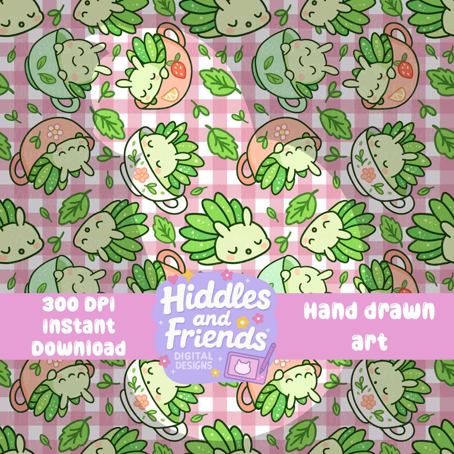 Leaf Slugs in Teacups Seamless Pattern