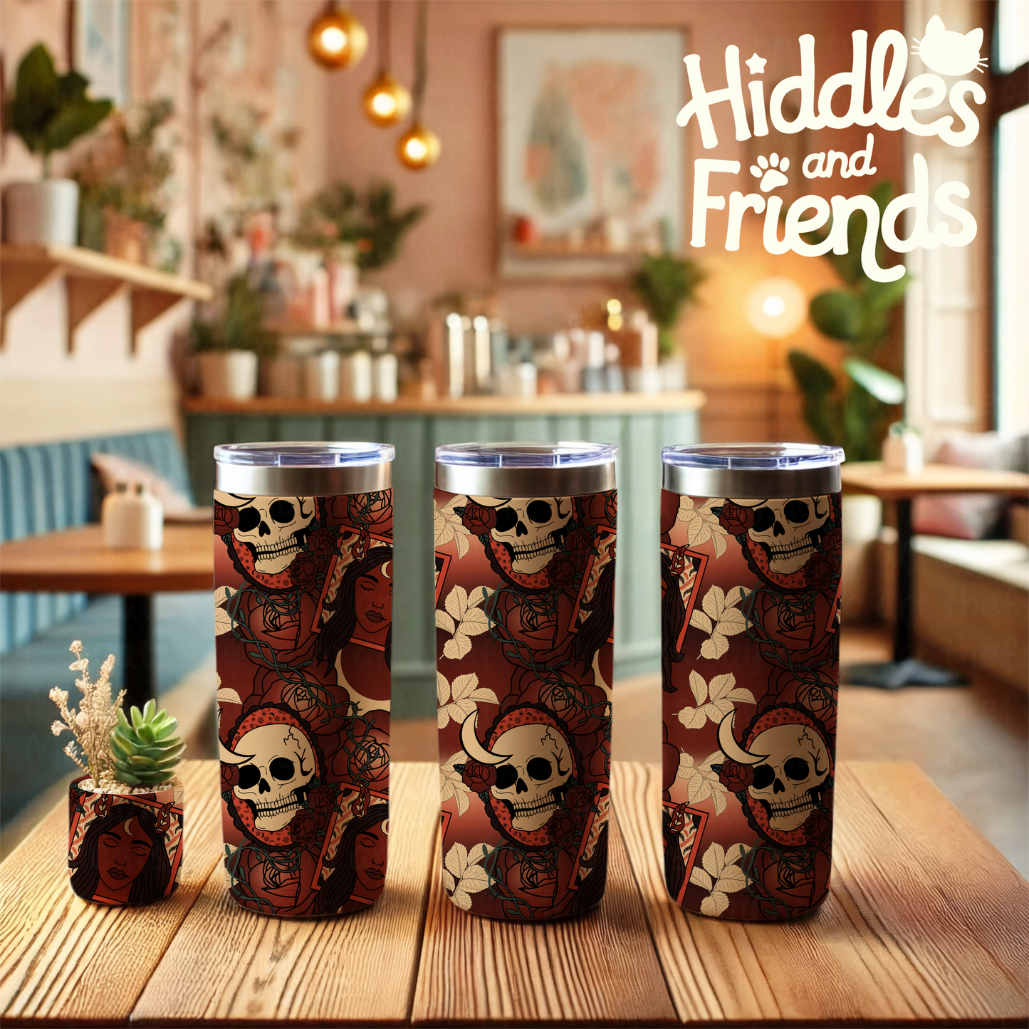 Crimson Witch Skull and Moon Seamless Pattern