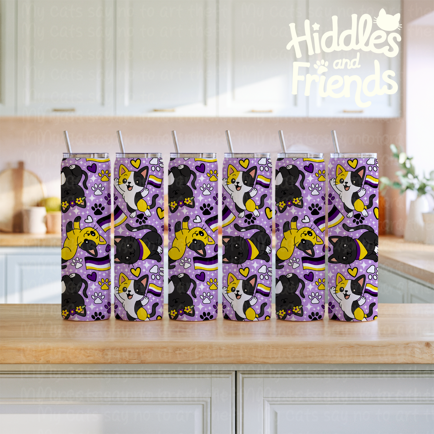 Nonbinary Pride Cats Seamless Pattern