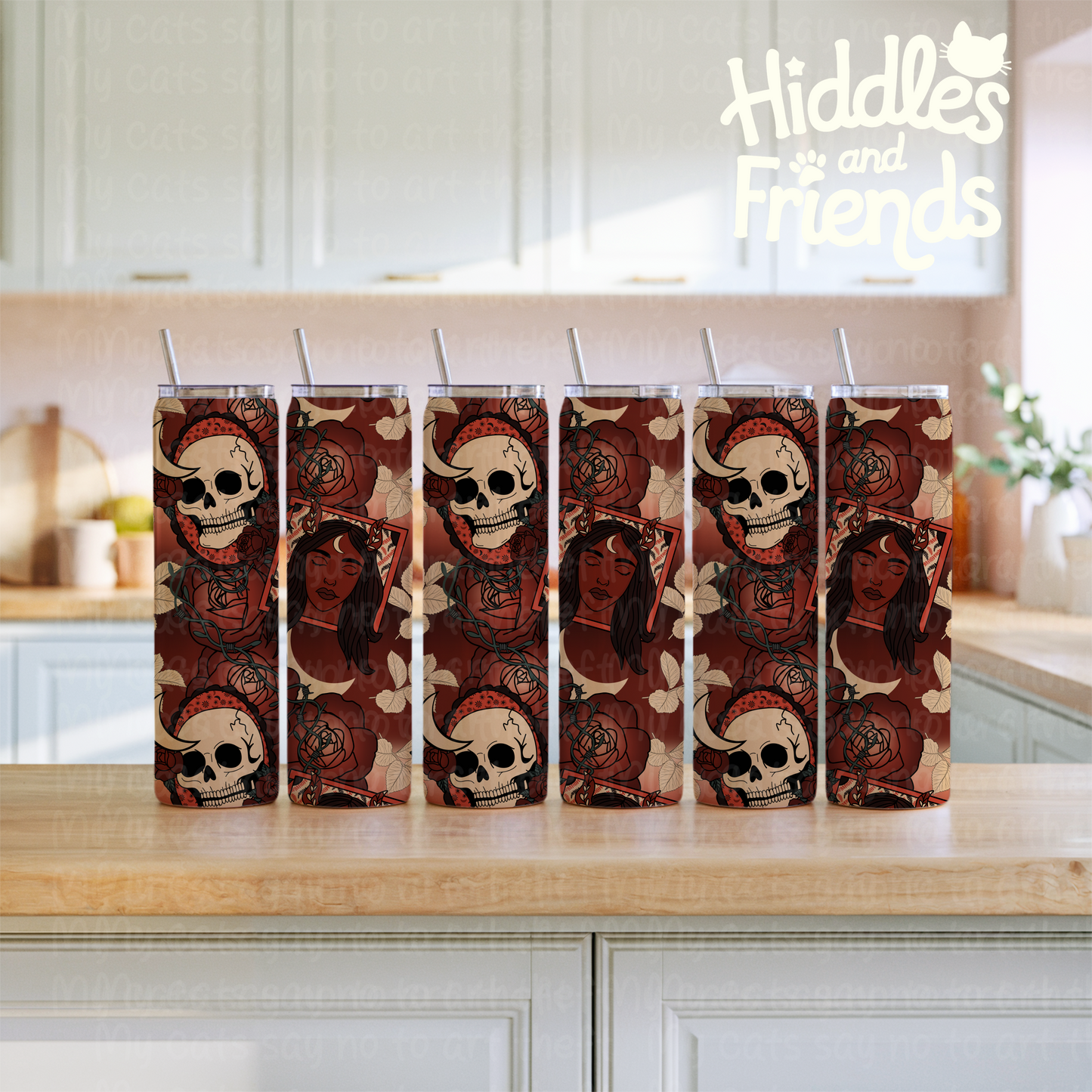 Crimson Witch Skull and Moon Seamless Pattern