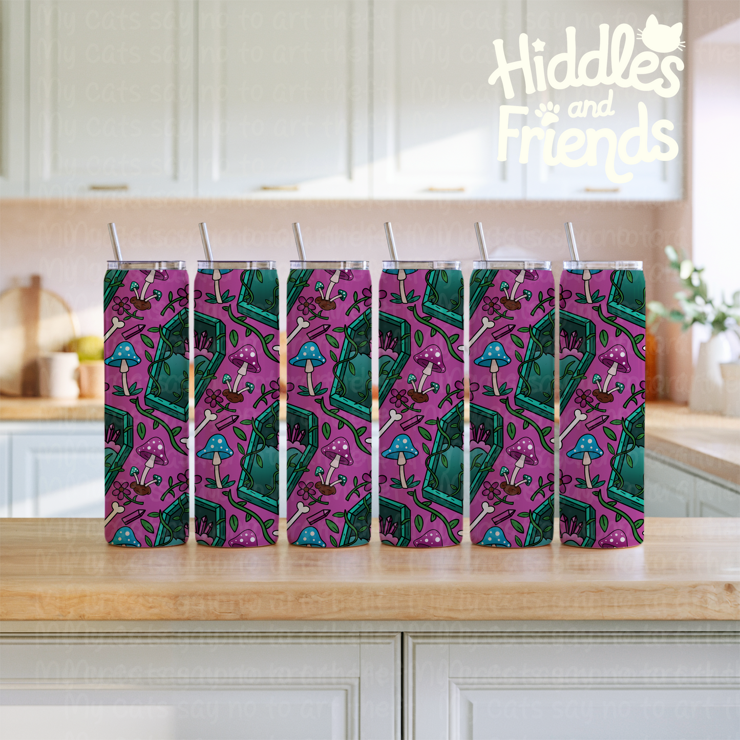 Enchanted Coffins and Crystals Seamless Pattern