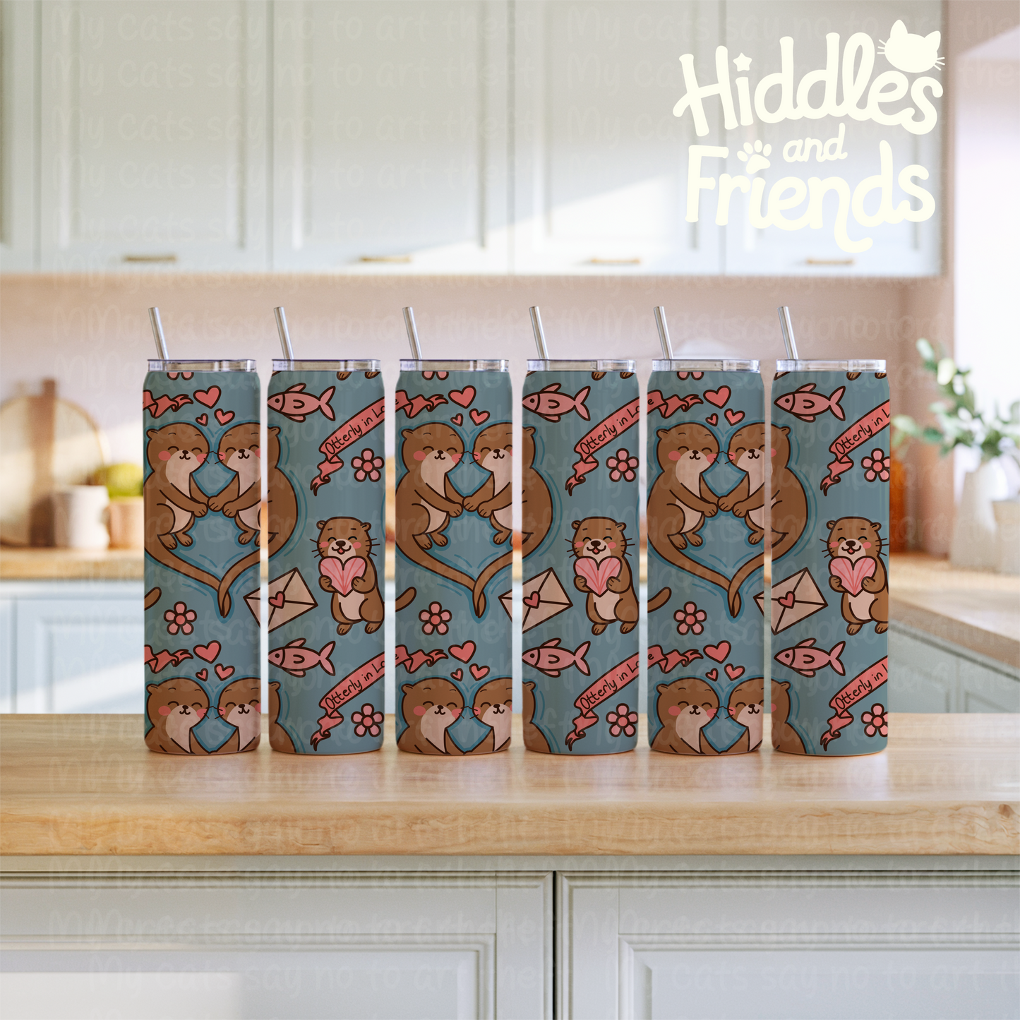 Otterly in Love Valentine Seamless Pattern