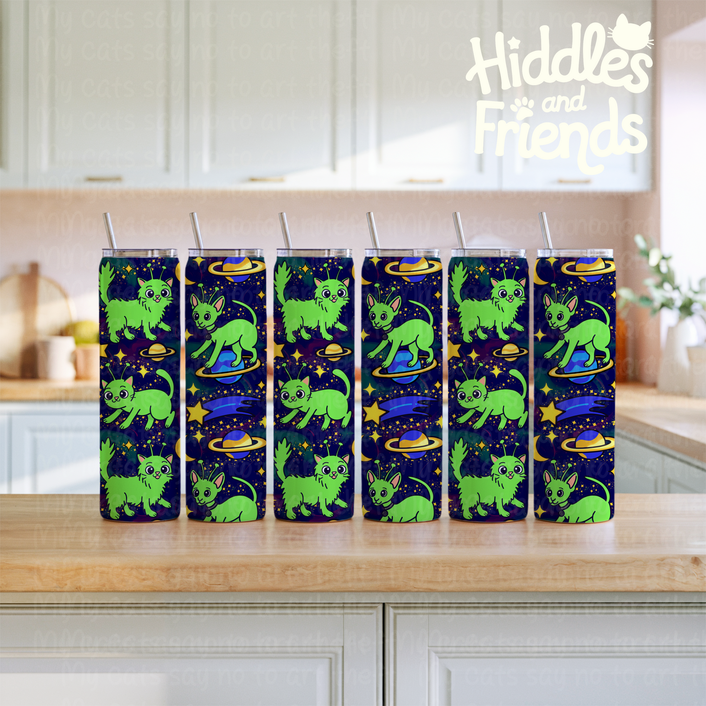 Alien Cats in Outer Space Seamless Pattern