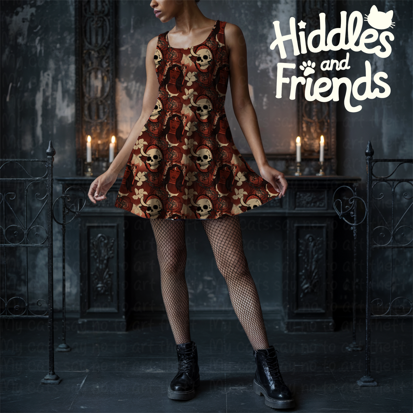 Crimson Witch Skull and Moon Seamless Pattern