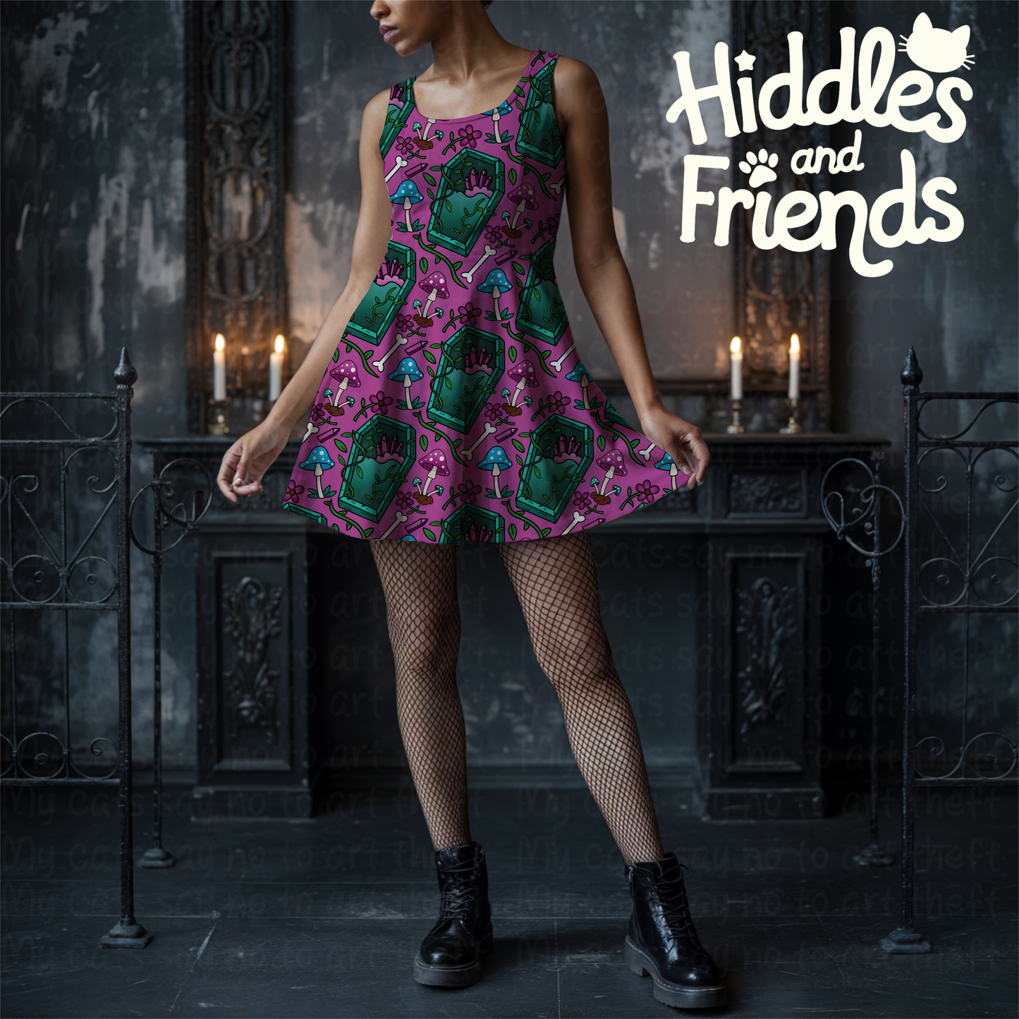 Enchanted Coffins and Crystals Seamless Pattern