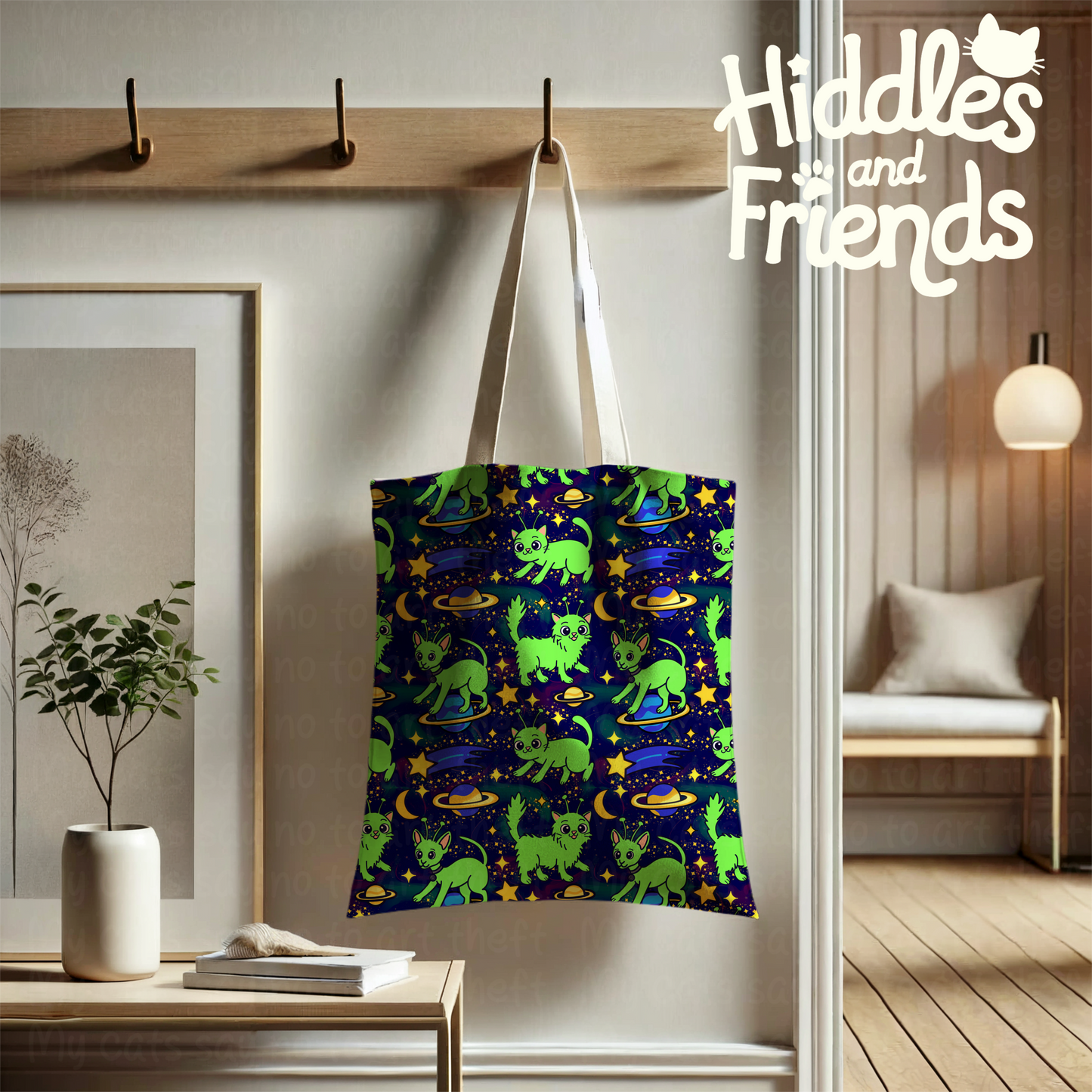 Alien Cats in Outer Space Seamless Pattern