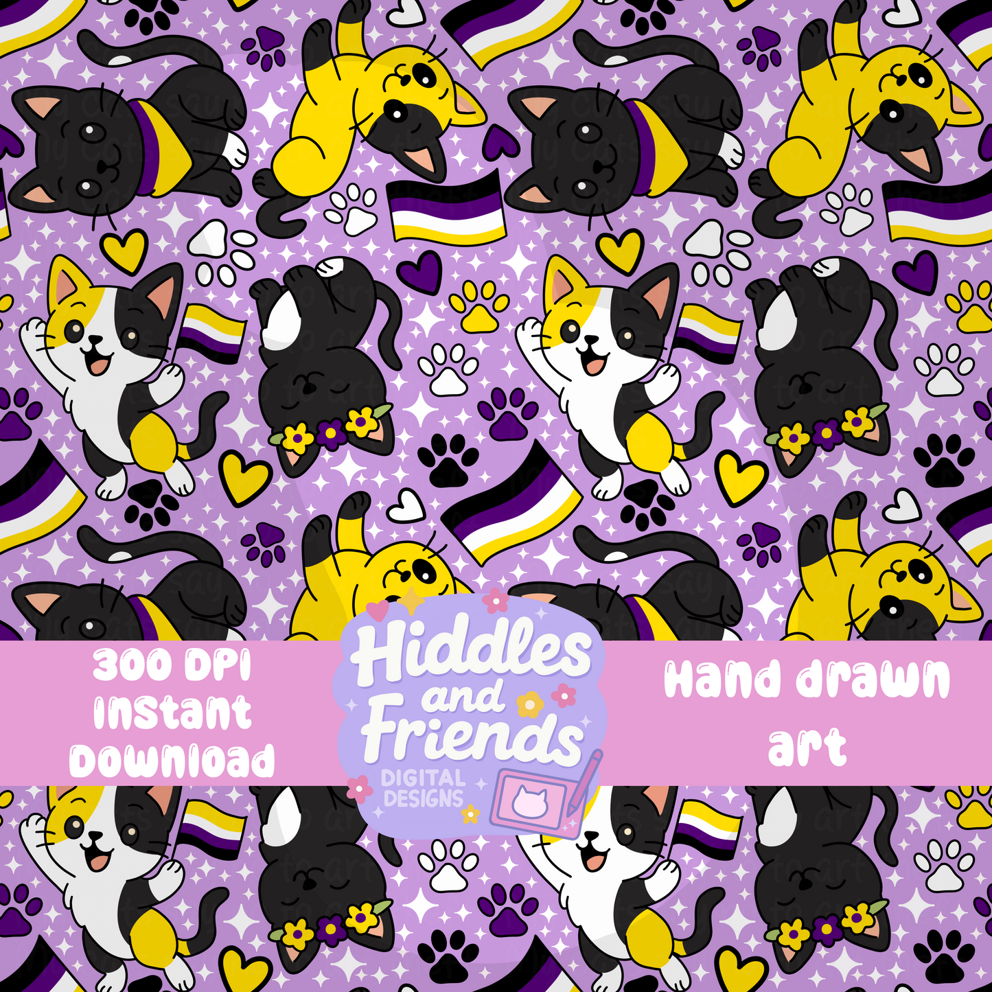 Nonbinary Pride Cats Seamless Pattern