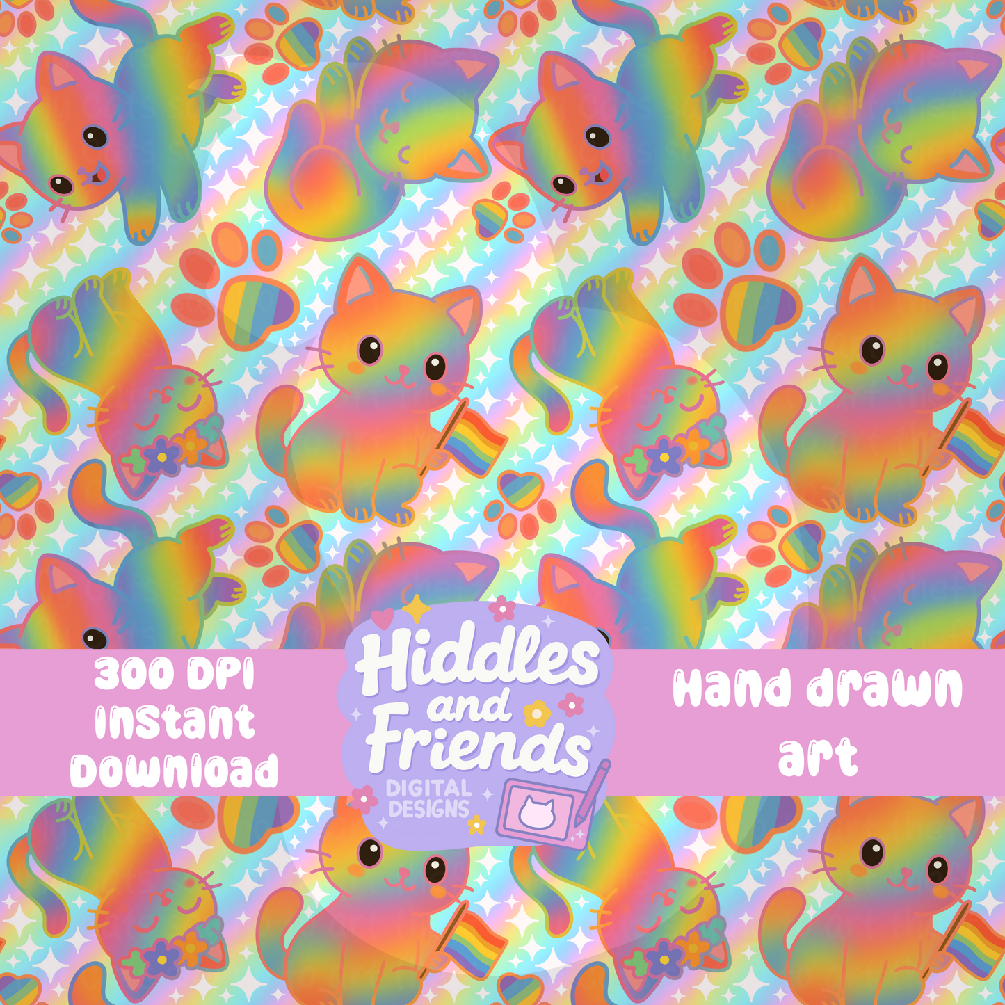 Rainbow Pride Cats Seamless Pattern