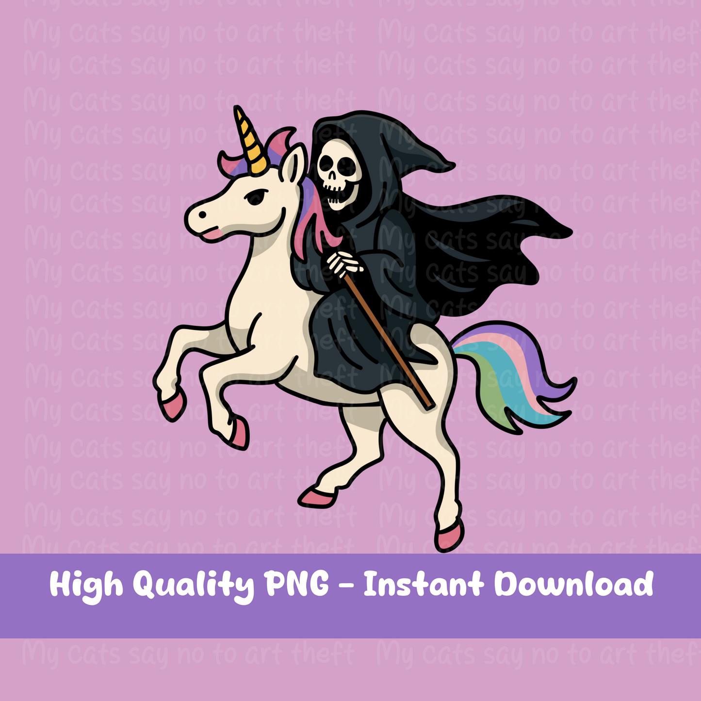 Grim Reaper Riding a Rainbow Unicorn Digital Sticker