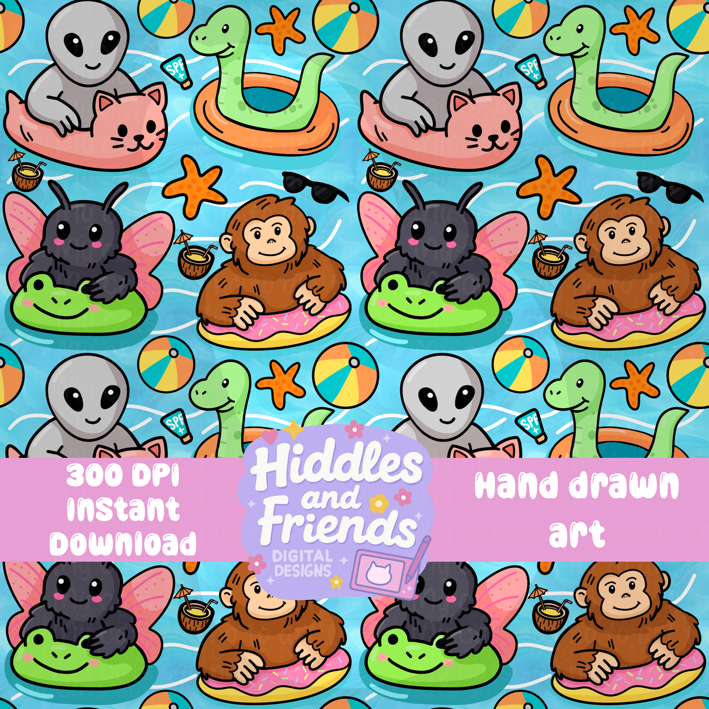 Alien, Mothman, Bigfoot & Friends on Floats Seamless File