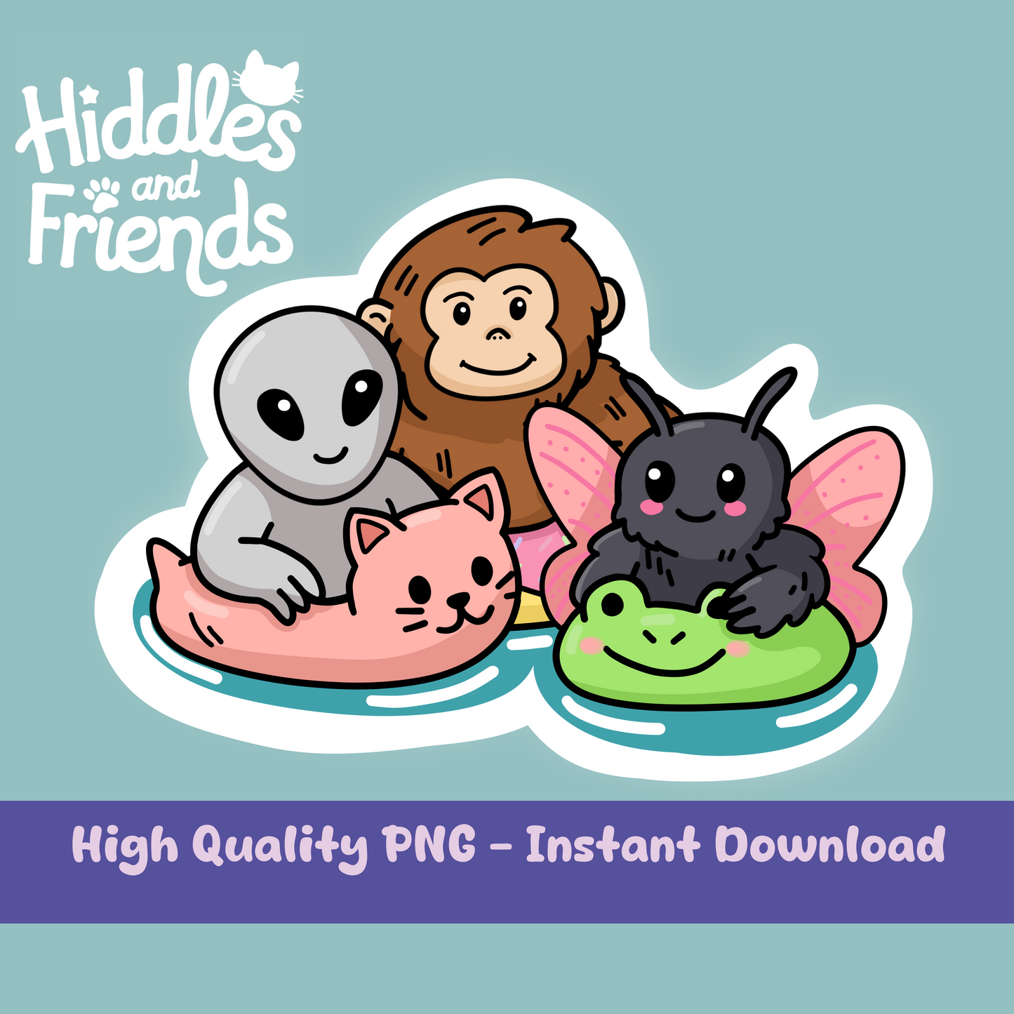 Alien, Mothman, Bigfoot & Friends on Pool Floats Digital Sticker
