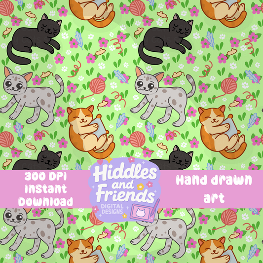 Whimsical Cats in a Spring Garden Seamless File